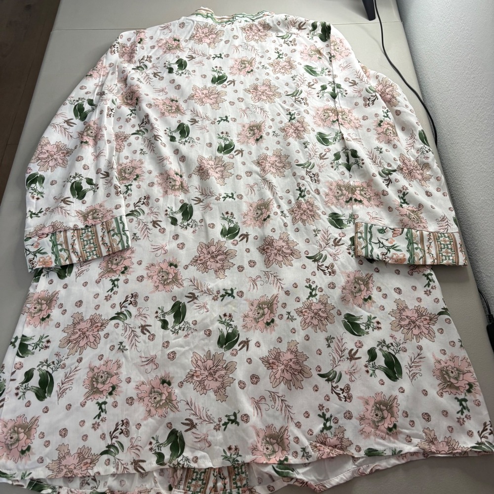 Rebellion Floral Kimono Duster Cardigan Pink Green Long Sleeve Open Front L - Picture 12 of 12
